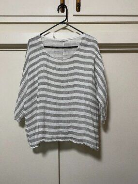 Made in Italy, gray & white stripe, 100% linen blouse, size 1X